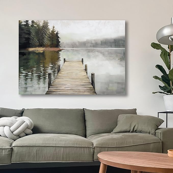 Nature Landscape Large Wall Art Canvas Picture，Horizontal Dock Forest Artwork