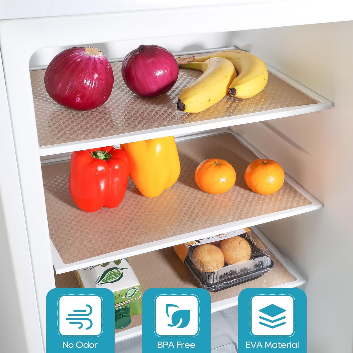 Shelf Liners for Kitchen Cabinets, Waterproof and Oil-Proof Kitchen Cupboard Liner, Refrigerator Liners and Plastic Drawer Mats EVA Non Adhesive Shelves, Fridge - Beige 17.5 x 393.7 Inches