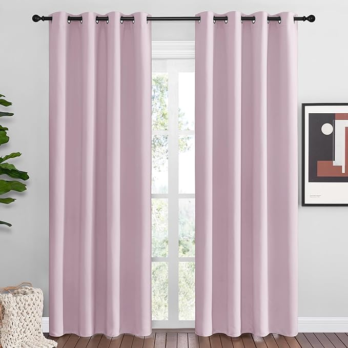 NICETOWN Baby Pink Blackout Curtains 86 inches Length