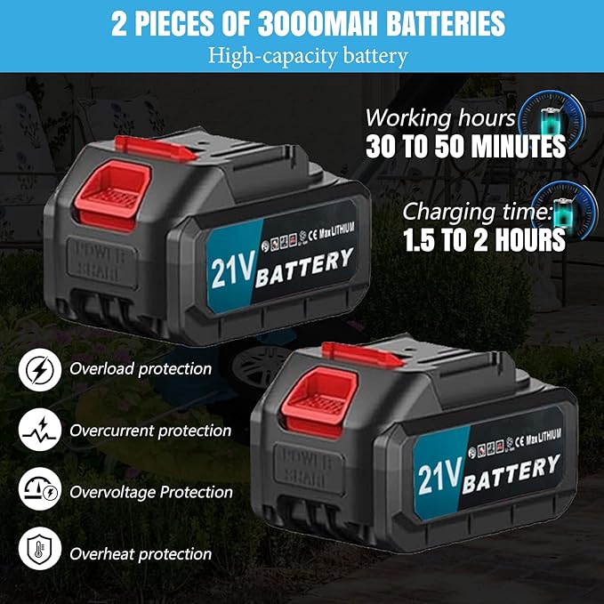 Electric Weed Wacker Cordless, with 2 X 21V 3.0Ah Battery Powered, 4 in 1Cordless Weed Eater & Brush Cutter with 4 Types Cutting Blades for Lawn Yard Garden