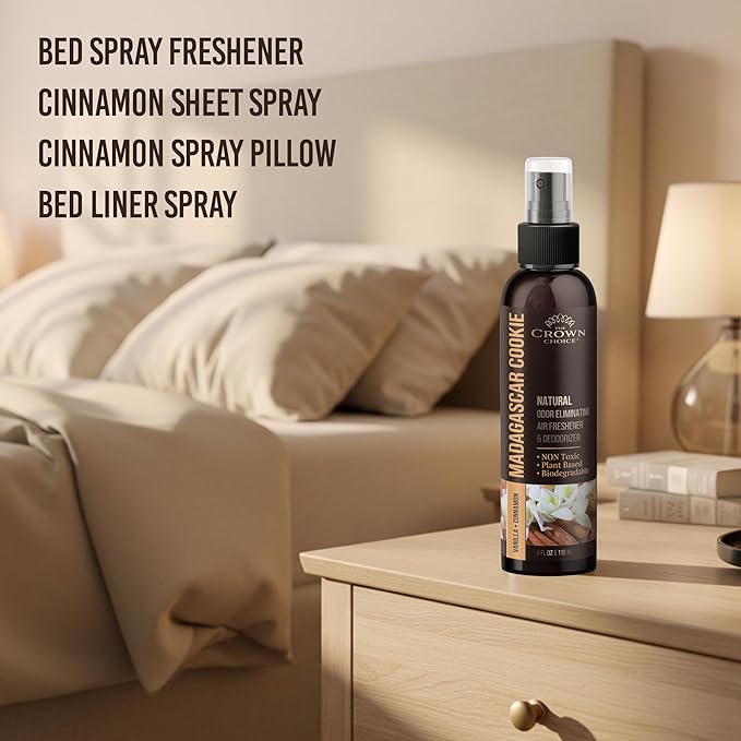 Non-Toxic Odor Eliminator, Natural Vanilla & Cinnamon Air Freshener Spray for Home, Room, Closet & Couch Deodorizer, Long Lasting Bathroom & Toilet Freshener, Safe for Kids & Pets, 2PK - 4 Oz each