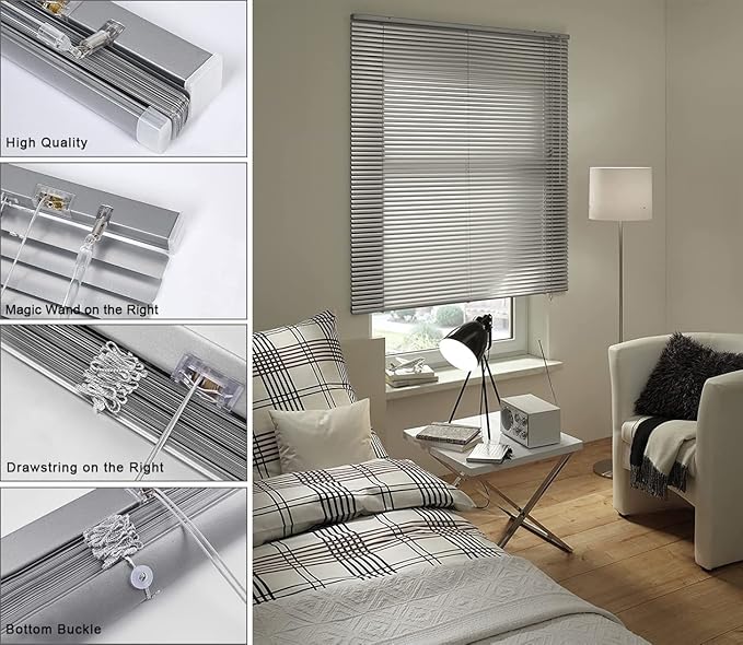YIIBAII Mini Blinds Suitable for 47.5" W x 64" H Windows 1" Aluminum Horizontal
