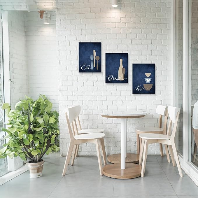 GUBIYU Premium Navy Blue Wall Art Set of 3, Large Dining Room Kitchen Signs
