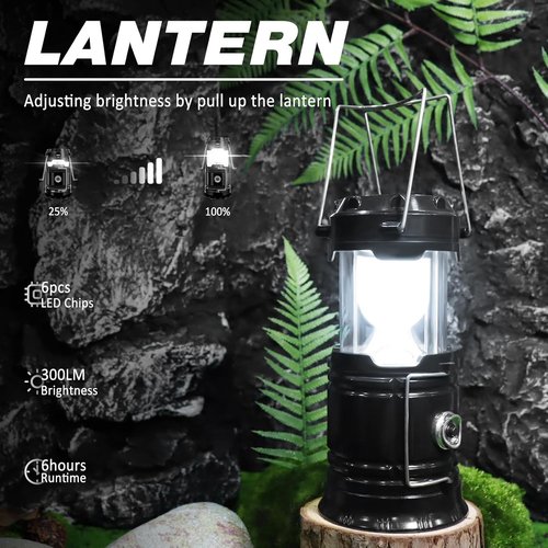 DIBMS Solar Camping Lantern - 2-Pack Collapsible LED USB Rechargeable Lights for Emergencies | Outdoor Use