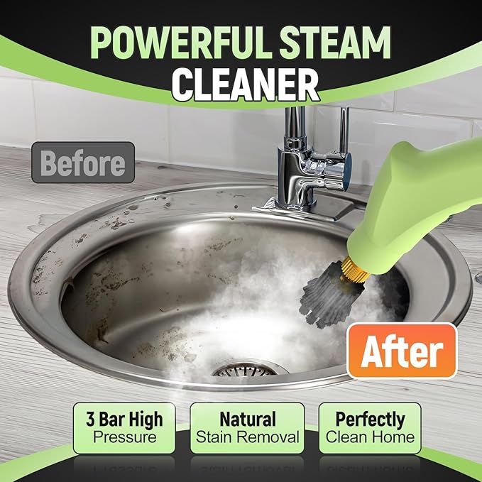 2500W Car Steam Cleaner for Home & Car, 10s Fast Heat Steamer for Cleaning, 6-Level Steam Control, Pressurized Handheld Steam Cleaner with 37.19OZ Large Tank for Furniture, Grout, Tile & Floor(Green)