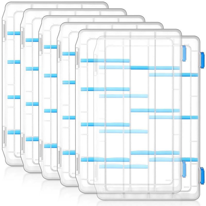 Wonderjune 6 Pack 3600 Tackle Boxes Fishing Tackle Trays with Removable Dividers Waterproof Plastic Fishing Lure Clear Organizer Box Storage Trays for Bait Lure Parts Bead Small Tools