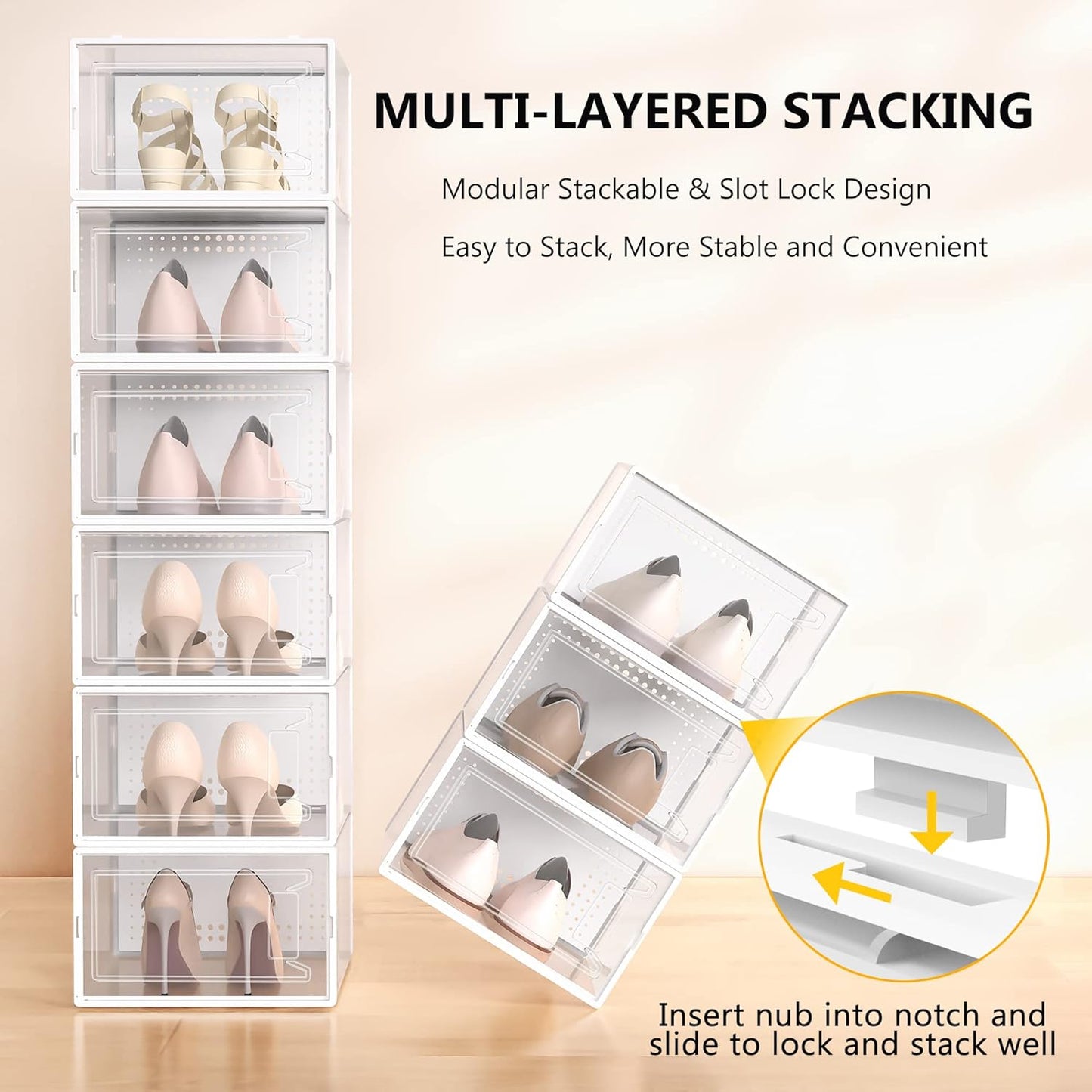 Secret Space 12 Pack Large Shoe Organizer Storage Boxes for Closet, Modular Space Saving Shoe Boxes Clear Plastic Stackable Sneaker Containers Display Case with Lids, White02