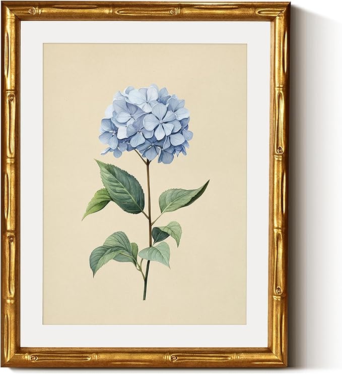 InSimSea Gold Bamboo Framed Canvas Wall Art, Vintage Hydrangea Flower Prints