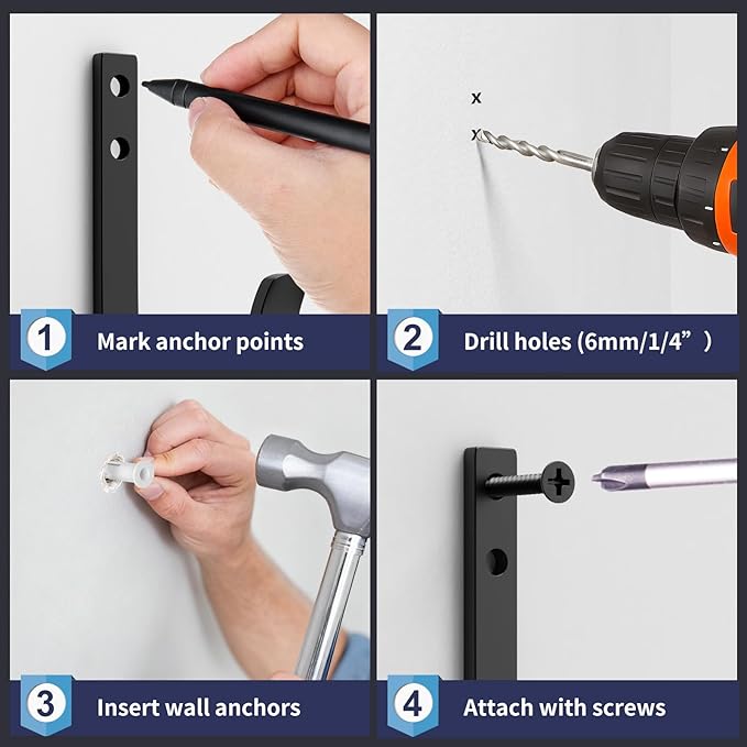 Wall Hooks 4 Pack, 22LB Load-Bearing Black Metal Heavy Duty Hooks