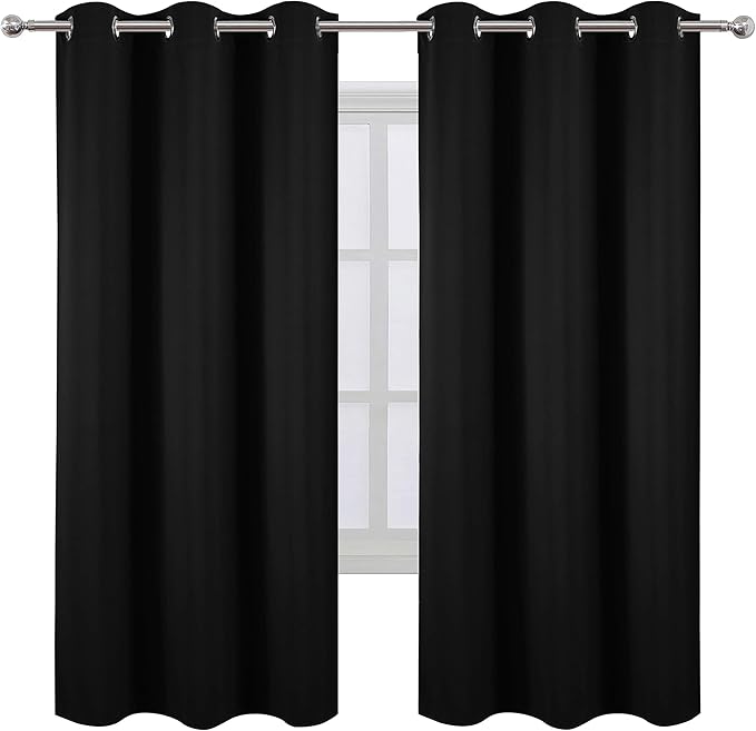 LEMOMO Black Thermal Blackout Curtains/42 x 72 Inch/Set of 2 Panels Room