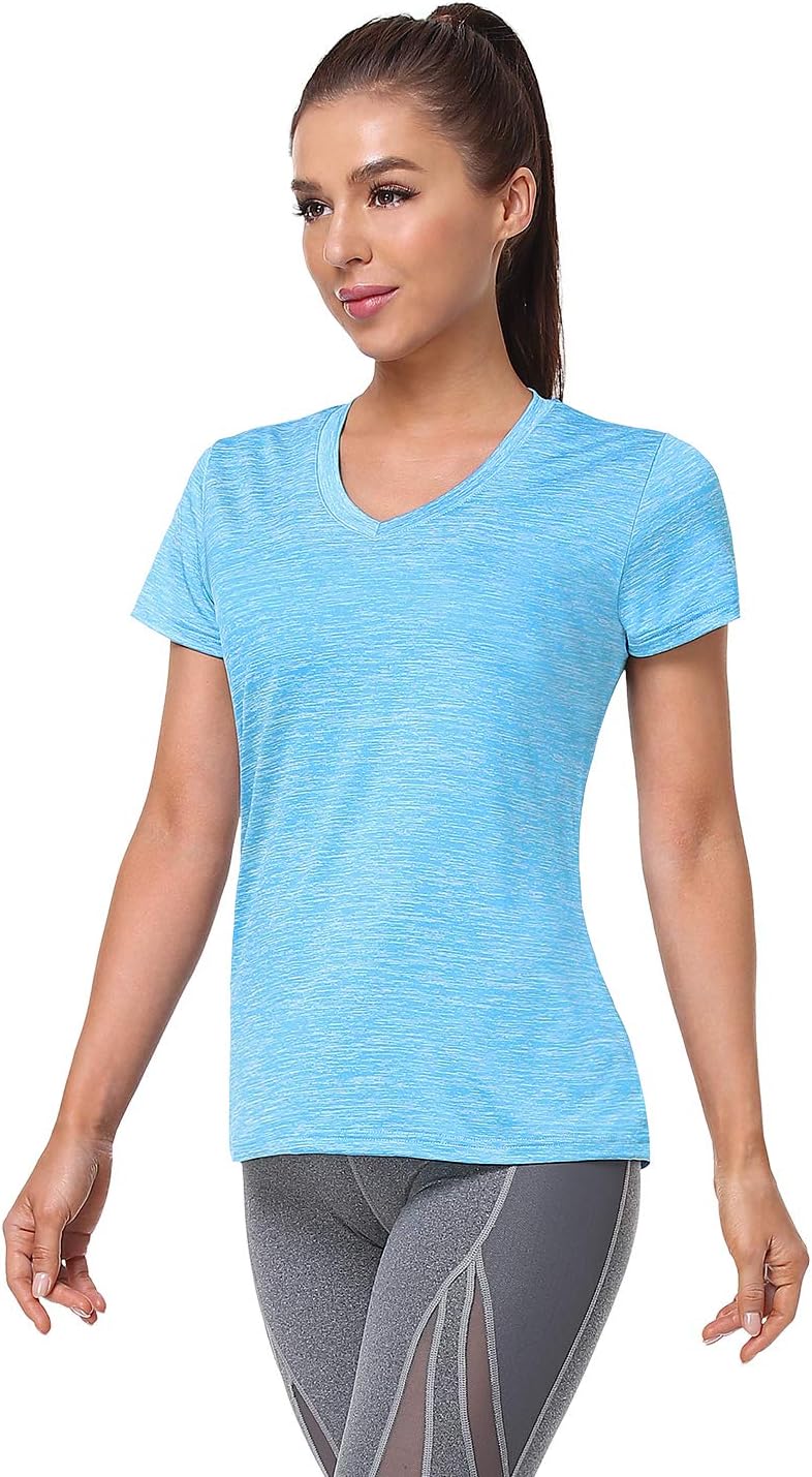 Skiennix Women's Moisture-Wicking Athletic V-Neck T-Shirts - 5-Pack, Short Sleeve, Comfortable Fit