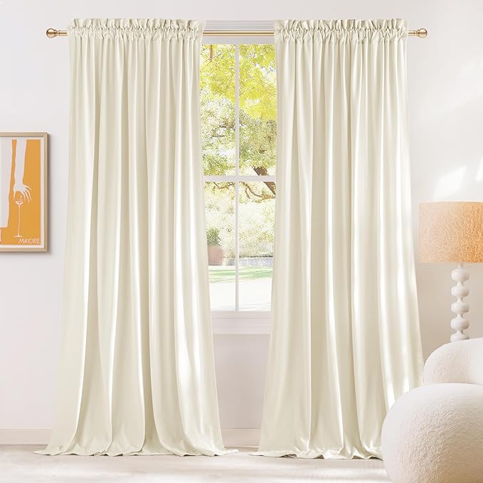 NICETOWN Ivory White Velvet Curtains 120 inches Long