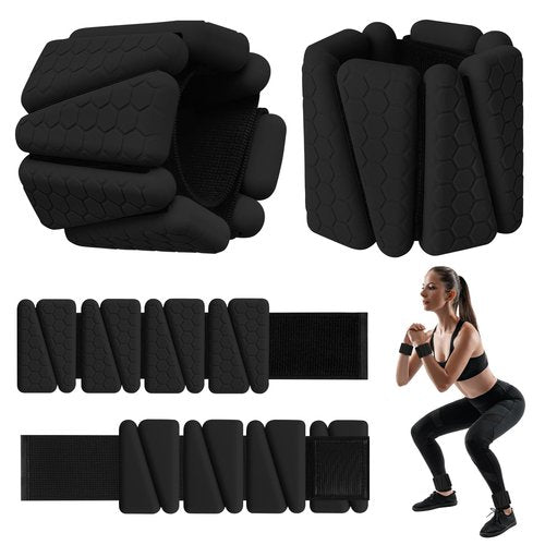 Wrist Weights, 2Pack Adjustable Silicone Weighted Bangles for Women and Men, Wearable Wrist Ankle Weights Suitable for Yoga, Walking and Gym, Arm & Leg Workout, 2lb (Black)