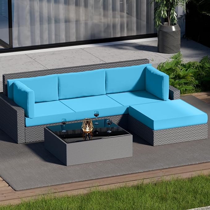 9 Piece Outdoor Patio Waterproof Cushion Covers, Fits 4-Seat Wicker Rattan Sectional Couch Chair Furniture Cover Replacement Set - Fade-Resistant Patio Cushion Covers with Zipper