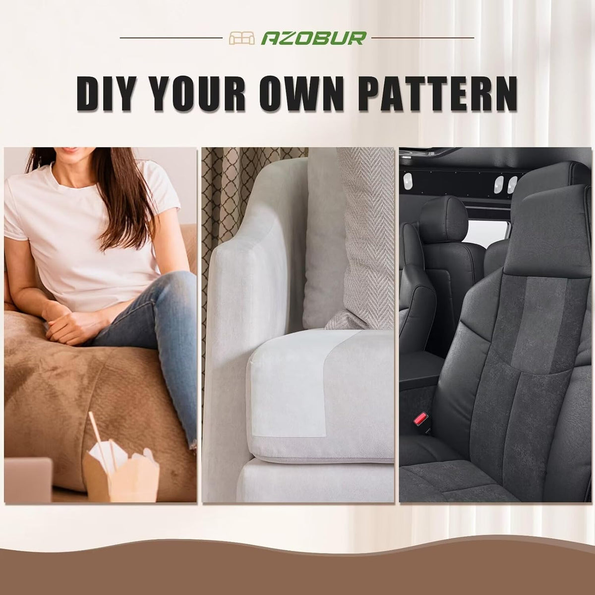 Azobur Couch Patches, Extra-Large Durable Fabric Tape, Ideal for Automotive Upholstery Repair, Waterproof, Self-Adhesive, Quickly Fix Sofas, Car Interiors, and Other Fabric Items (White)