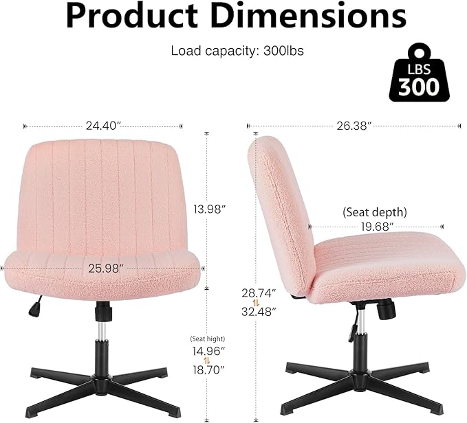 OLIXIS Criss Cross Chairs Legged Armless No Wheels Wide Seat Height Adjustable Swivel Rolling Padded Furry Cute Home Office Desk Seating for Bedroom, Student, Study Room