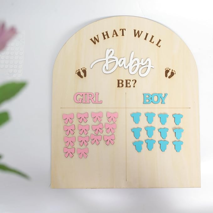 Wooden Baby Gender Reveal Guessing Board - Creative Gender Reveal Party Game Prop,Blue And Pink Guessing Board