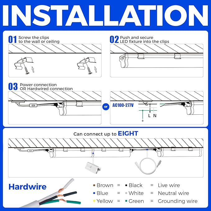 Barrina 6 Pack LED T5 Single Fixture, 4000K Daylight Glow, Utility Shop Light