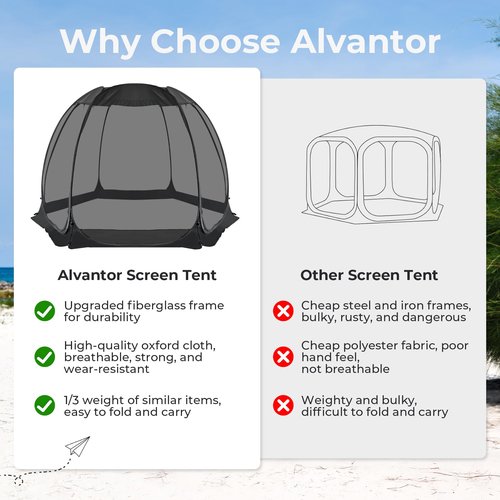 Alvantor Pop Up Screen Tent House Room Instant Outdoor Camping Canopy Sun Shelter Gazebo for Patio, Backyard & Deck, Privacy Tent(2-10 People, 8'x8' 10'x10' 12'x12')