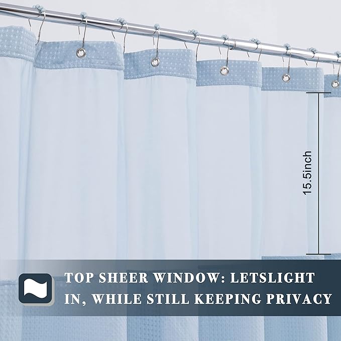 N&Y HOME Waffle Weave Shower Curtain with Snap-in Fabric Liner & Hooks Set - Hotel Style, Waterproof & Washable, Heavyweight Fabric & Mesh Top Window - 71x72, Blue