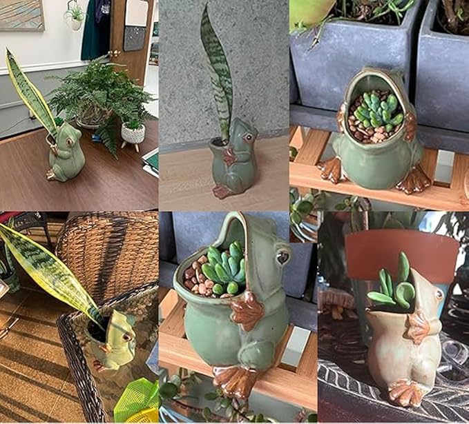 7" Ceramic Frog Shaped Plant Pot for Bonsai Flower Succulent Planter Candy Dish Pencil Holder Decor Multipurpose Green Frog Gift