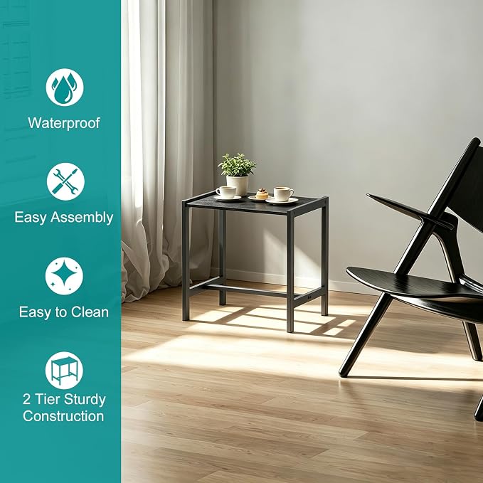 Small Outdoor Table Black Patio Side Table with Storage, Square Metal Porch End Table, Weather Resistant Adirondack Side Table for Pool, Balcony and Backyard