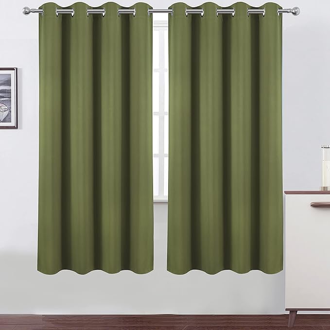 LEMOMO Olive Green Thermal Blackout Curtains/52 x 72 Inch/Set of 2 Panels Room