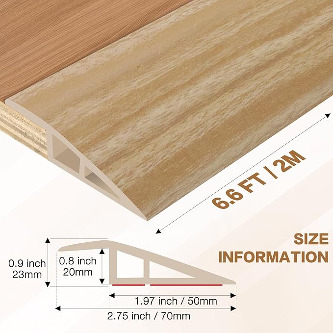 Floor Transition Strip Vinyl Door Threshold Ramp Self Adhesive Carpet Edging Strip Doorway Edge Trim, Overlap Edge Reducer for Laminate Carpet, Floor, Tile (Light Yellow Grain, 3/5" to 4/5", 6.6Ft)