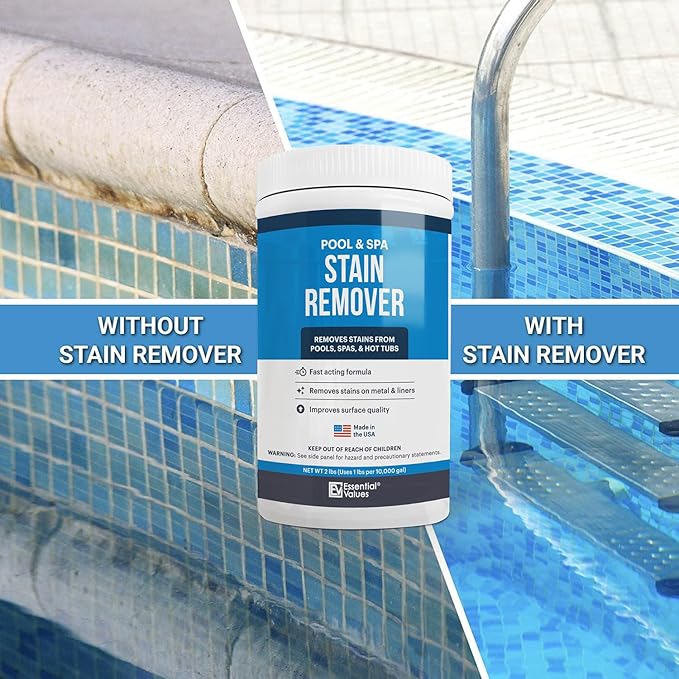Essential Values Swimming Pool & Spa Stain Remover (2 LBS) - Compatible with Vinyl Liners, Fiberglass & Metals - Effective Formula Removes Rust & Tough Stains