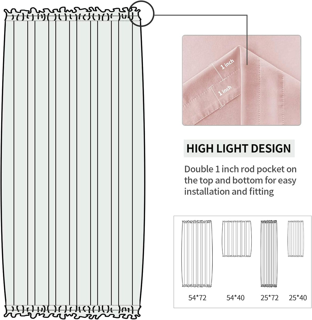 DWCN French Door Curtains – Rod Pocket Thermal Blackout Curtain for Doors with Glass Window, Kitchen and Patio Doors for Privacy, 25 X 40 Inches Long, 1 Curtain Panel with Tieback,Blush Pink