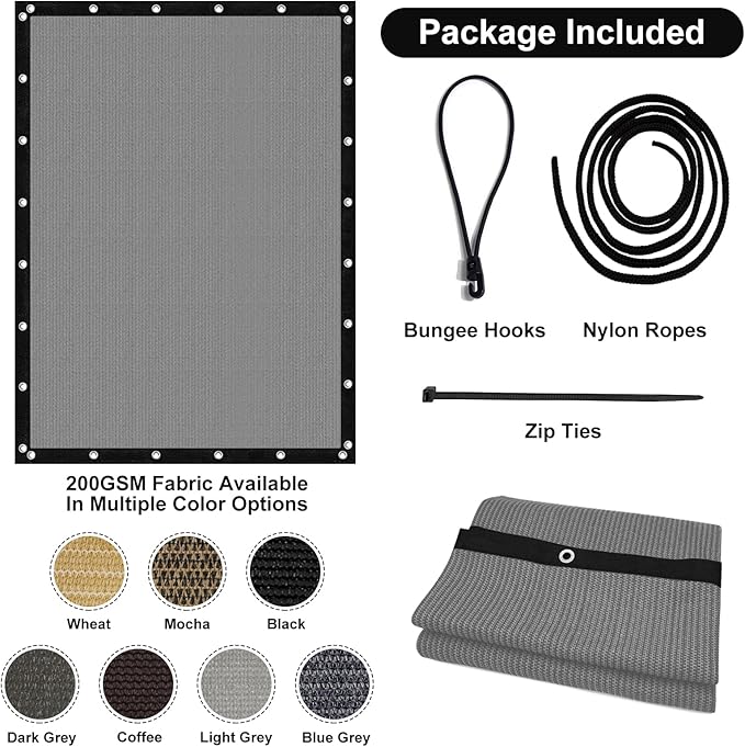 Artpuch 90% Sun Shade Cloth, 5 x 10 FT Pergola Shade Cover Canopy with Grommets, Sun Screen Fabric Tarp for Patio, Outdoor, Garden, Backyard, Blue Grey