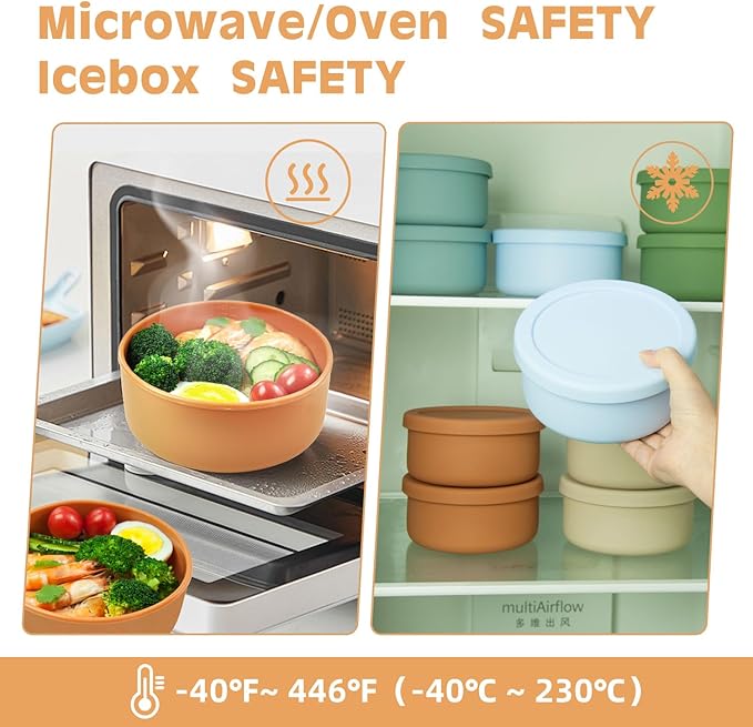 XU&PEIQI 24oz Silicone Food Storage Containers,Round Bowls with Lids - Meal Prep Containers for Kitchen Serving, Salad & Lunch - Airtight, Microwave/Fridge/Dishwasher Safe, BPA-Free (Baby blue)
