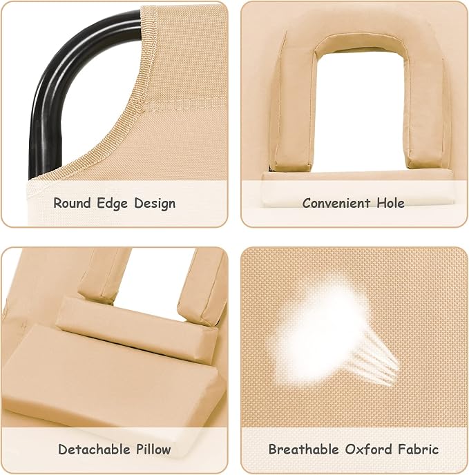 Folding Beach Lounge Chair w/ 5 Adjutable Backrest & Padded Pillow, Sunbathing Lounger Chair, Sun Tanning Lay Flat Chair for Seaside Pool Deck, Max Load 330 LBS, No Assembly Required (Beige)
