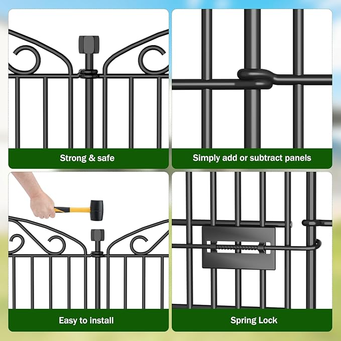 No Dig Decorative Garden Fence 6 Panel with Gate - 36in H x 12.1 ft L, Tall Animal Barrier for Dogs Rabbits, Rustproof Metal Wire Panels for Yard, Patio, and Outdoor Border Use