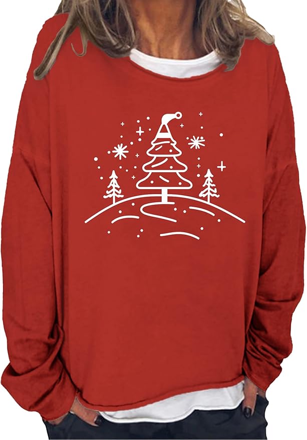 LOAIHA Merry Christmas Sweatshirt Crewneck Snowman Graphic Shirts Christmas Tree Sweater Long Sleeve Xmas Hoodie Pullover