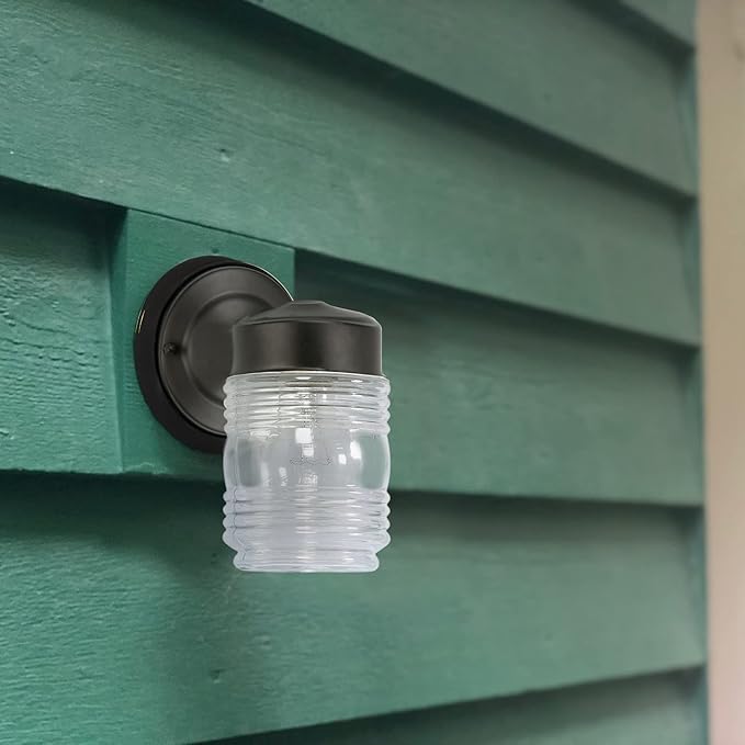 Design House Jelly Jar Wall Light, Indoor/Outdoor, Matte Black, Wall Mount