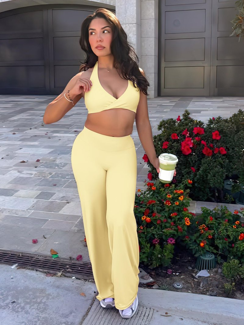YEOREO Workout Leggings Womens No Front Seam Straight Leggings 31.5" High Waist Buttery Eddiy Gym Yoga Pants Butter Yellow L