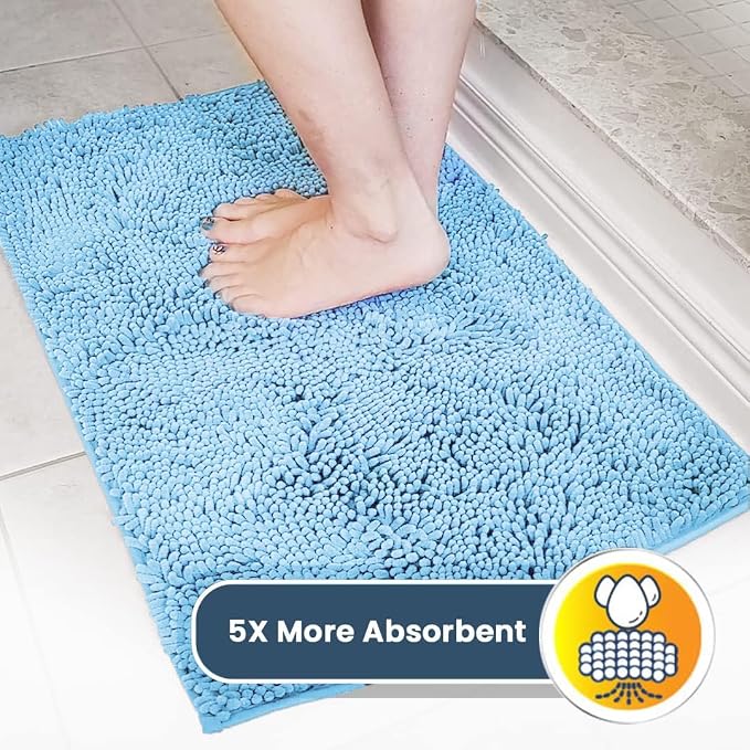 Muddy Mat® | Super Water Absorbent Door Mat Indoor, Microfiber Quick Dry Chenille Entryway Rug, Slip Resistant Front Door Mat, Indoor Mats for Entryway, Machine Washable Pet Rug, Sky Blue 36" x 72"
