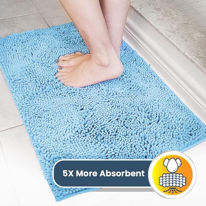 Muddy Mat® | Super Water Absorbent Door Mat Indoor, Microfiber Quick Dry Chenille Entryway Rug, Slip Resistant Front Door Mat, Indoor Mats for Entryway, Machine Washable Pet Rug, Sky Blue 36" x 46"