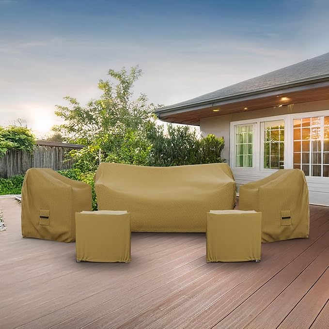 Covers & All Patio Furniture Cover Set, 5 Piece Outdoor Furniture Covers, Water-Repellent UV & Weather-Resistant Covers for Sofa, Chairs & Ottomans with Elastic Tie-Downs & Padded Handles