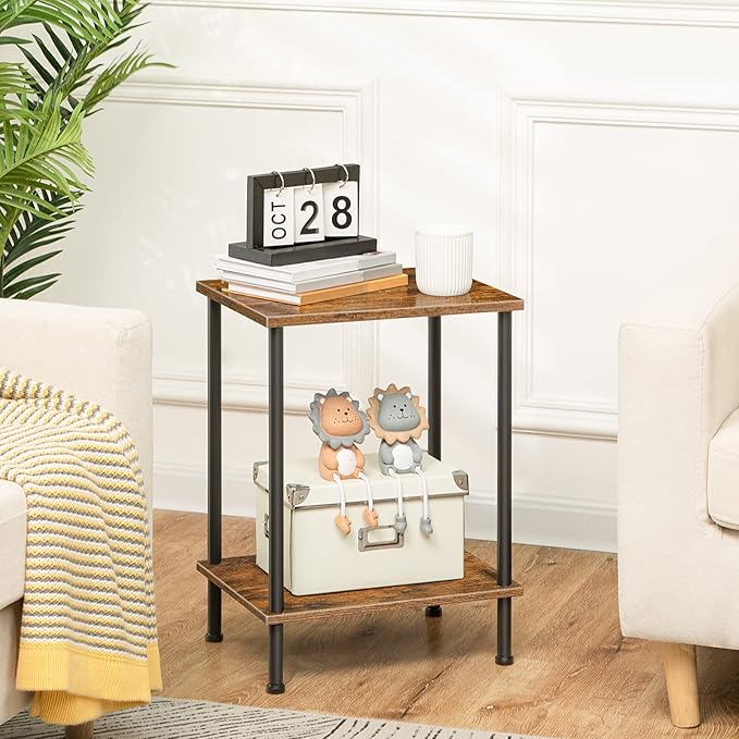HOOBRO End Tables Set of 2, Small Side Table, Nightstand with 2-Layer Storage Shelves, Sofa Table for Small Spaces, Living Room, Bedroom, Stable Frame, Easy Assembly, Rustic Brown BF09BZP201