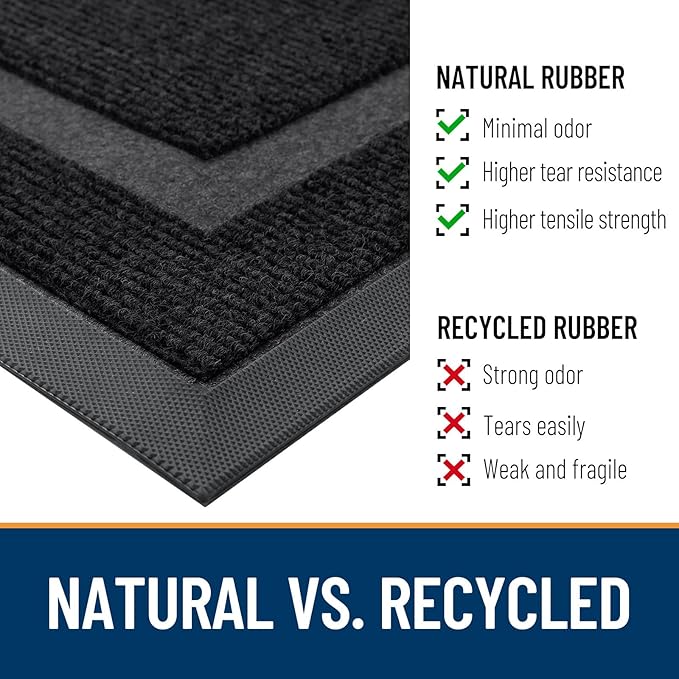 OLANLY Front Door Mat Indoor Outdoor Entrance, Waterproof All-Season, All-Weather Doormat, Sturdy Natural Rubber, Fade Resistant, Low Profile, Easy Clean Patio Porch Entryway Mat, 47x17, Black