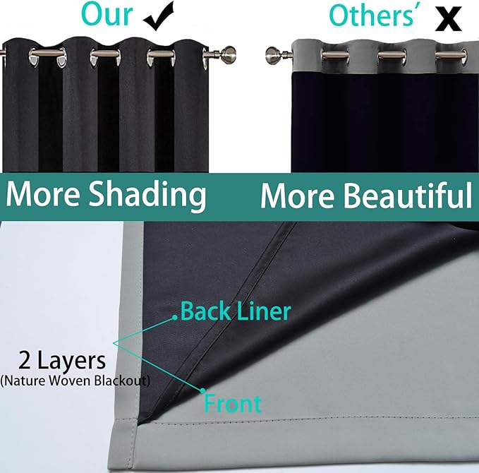 Yakamok 100% Blackout Curtains 84 Inches Long, 2 Thick Layers Heat and Full