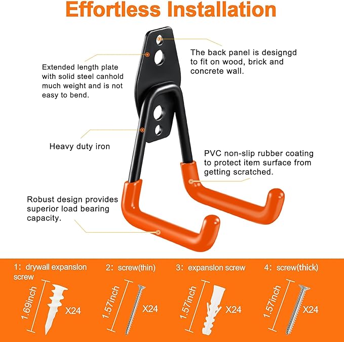 HUPBIPY 12 Pack Garage Hooks Heavy Duty Utility Steel with Anti-Slip Coating Wall Mount Storage Organizer for Hanging Power and Garden Tools, Ladders, Hose, Bikes, Ropes, Bulk Items, and More