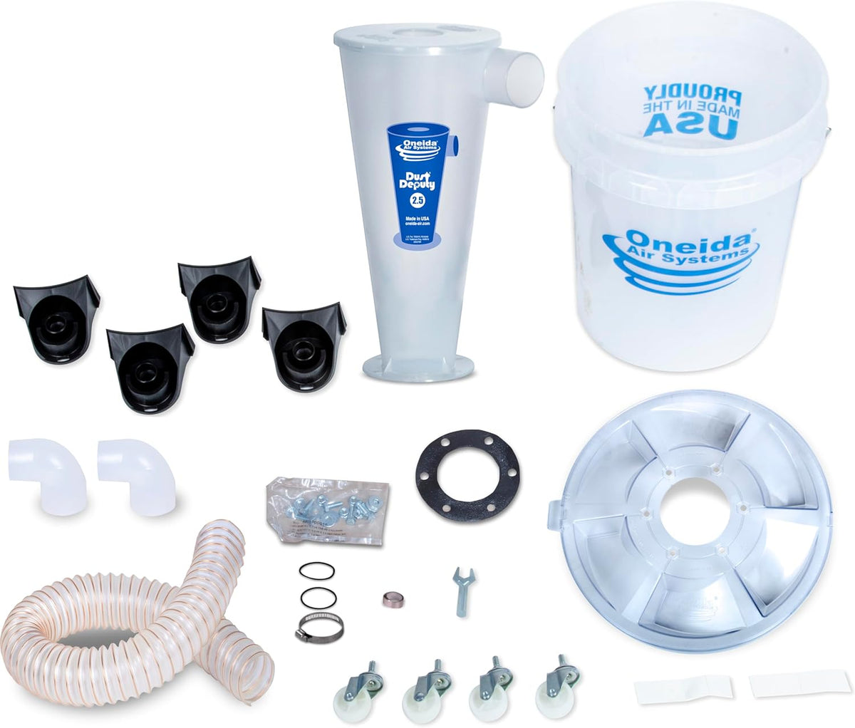 Oneida Air Systems Dust Collector & Cyclone Separator Kit w/ Clear Bucket, 2.5 Deluxe 5-Gal - Portable Cyclone Machine for Wet and Dry Shop Vacuums