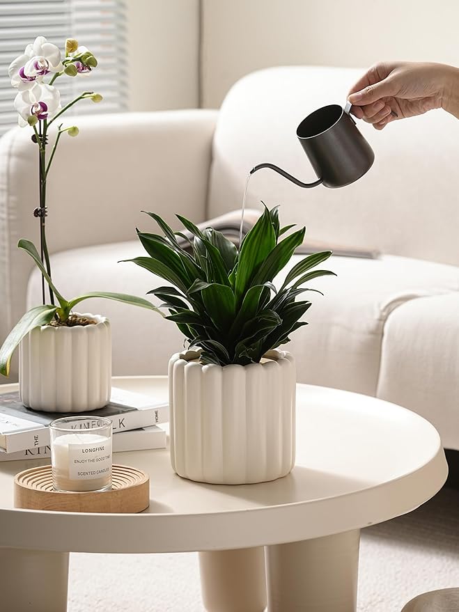 Ceramic Plant Pots,6 inch+4.7 Inch Planter Pot with Drainage Holes,Ceramic Planters for Indoor Plants,Modern Flower Pots for Indoor Outdoor Plants House & Office Décor,Cream White