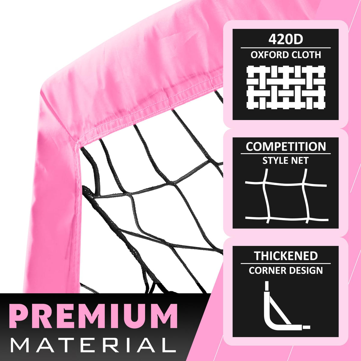 RUNBOW 9x5 ft Portable Kids Soccer Goal for Backyard Adult Junior Large Girl Practice Soccer Net with Carry Bag (9x5ft, Pink, 1 Pack)