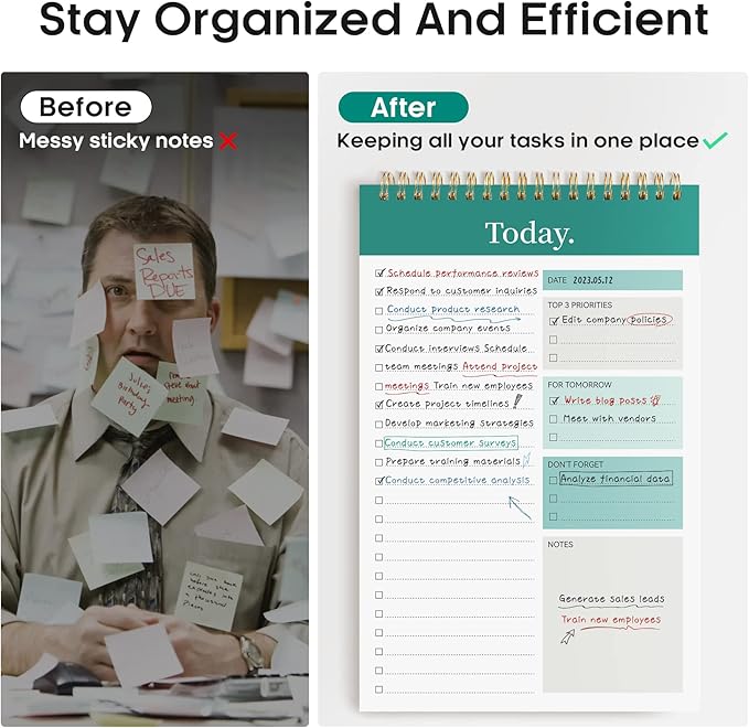 Taja To Do List Notepad - To Do List Notebook for Work with 52 Sheets, 9.8" x 6.5", Undated Daily Planner Perfect for Daily Tasks and Goal Setting, Notepad Suitable for Office, Home & School - Greenery Sway