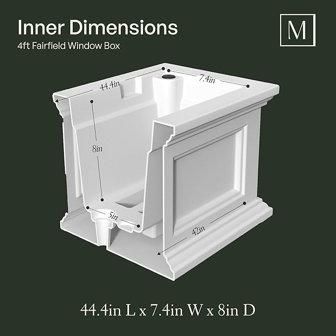 Mayne Fairfield 4ft Window Box - White - Durable Self Watering Resin Planter with Wall Mount Brackets, Plastic (5823-W)