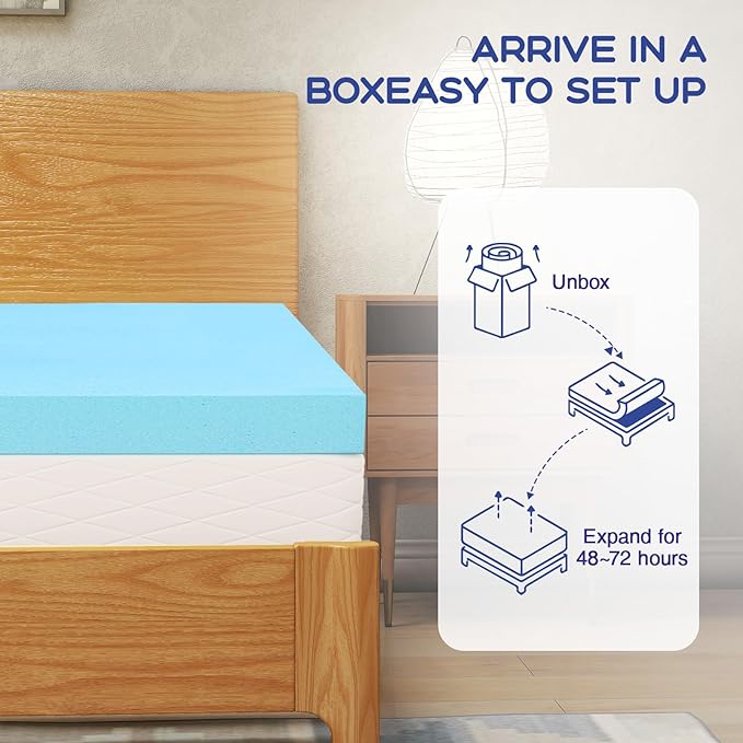 VALUXE California King Mattress Topper 3 Inch Cooling Gel Memory Foam, CertiPUR-US Certified Topper & Pad for Back Pain Relief, Soft Breathable Bedding with Pressure Relief (Blue)